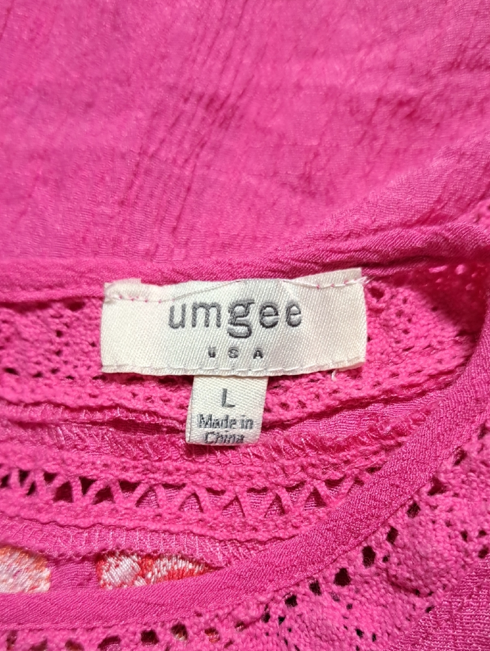 Umgee Women’s Top Hot Pink Floral Embroidery Eyelet Lace Short Sleeve Size Large - Picture 9 of 15